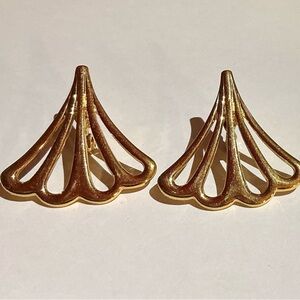 Vintage Signed Monet Gold Fan-Shaped Clip Earrings